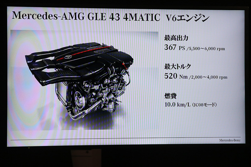 AMG GLE 43 4MATICには3.0リッターV型6気筒ツインターボのBlueDIRECTエンジンを搭載。走行条件に合わせて4輪それぞれを電子制御する連続可変ダンピングシステムのAIRマティックサスペンションも採用する