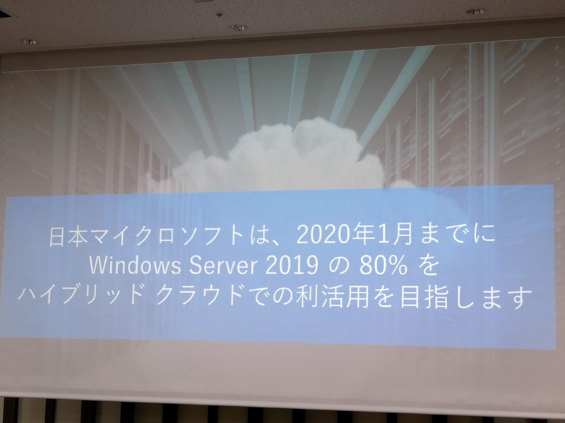 2020年1月までに、Windows Server 2019の80％がハイブリッドクラウド環境で利活用されるように推進するという