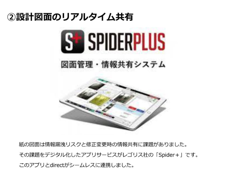 SPIDERPLUSと連携し、離れた場所にいる作業員とも設計図面の変更をリアルタイムで共有可能