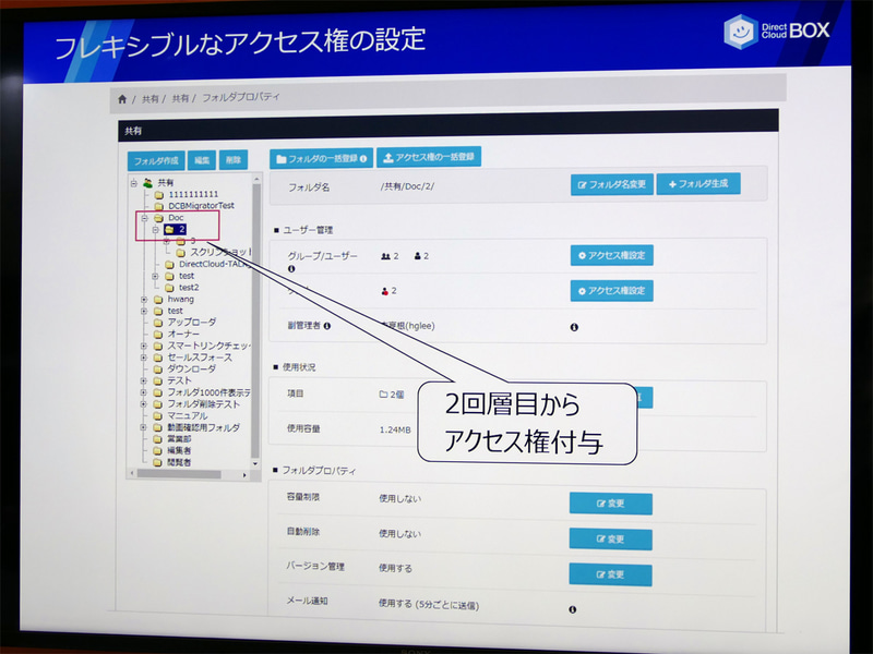フォルダーへのアクセス権は、上位階層のフォルダーとは独立して設定でき、2階層目からアクセス権を付与することも可能だ