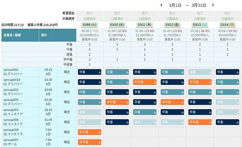 シフト管理画面（月間）