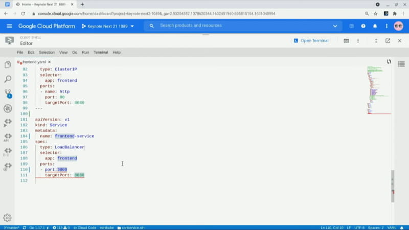Cloud Shell Editorのデモ。KubernetesのYAMLのアシスタンス機能