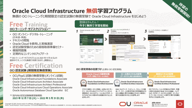 Oracle Cloud Infrastructure無償学習プログラムを開始