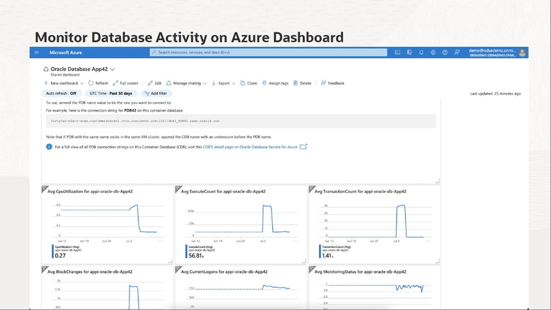 Azure Dashboardを利用したデータベースアクティビティのモニターページ