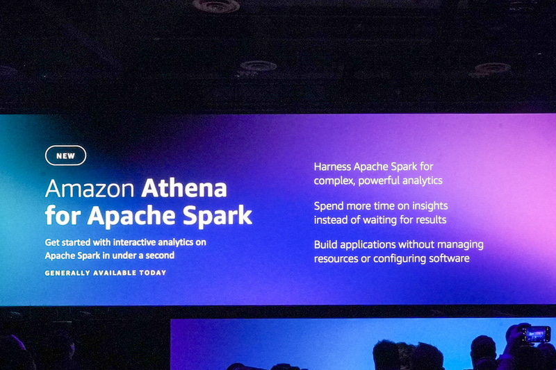 Amazon Athena for Apache Sparkでは、インフラのプロビジョニング（構成）なく、1秒以内にApache Sparkのワークロードを実行できる。東京を含む多くのリージョンで一般提供開始