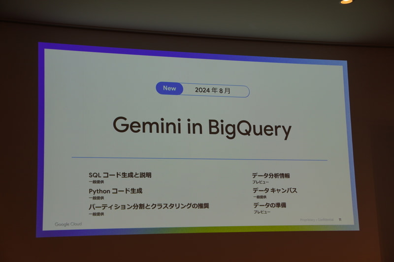 Gemini in BigQueryの一部機能が8月にGAに（記者説明会より）