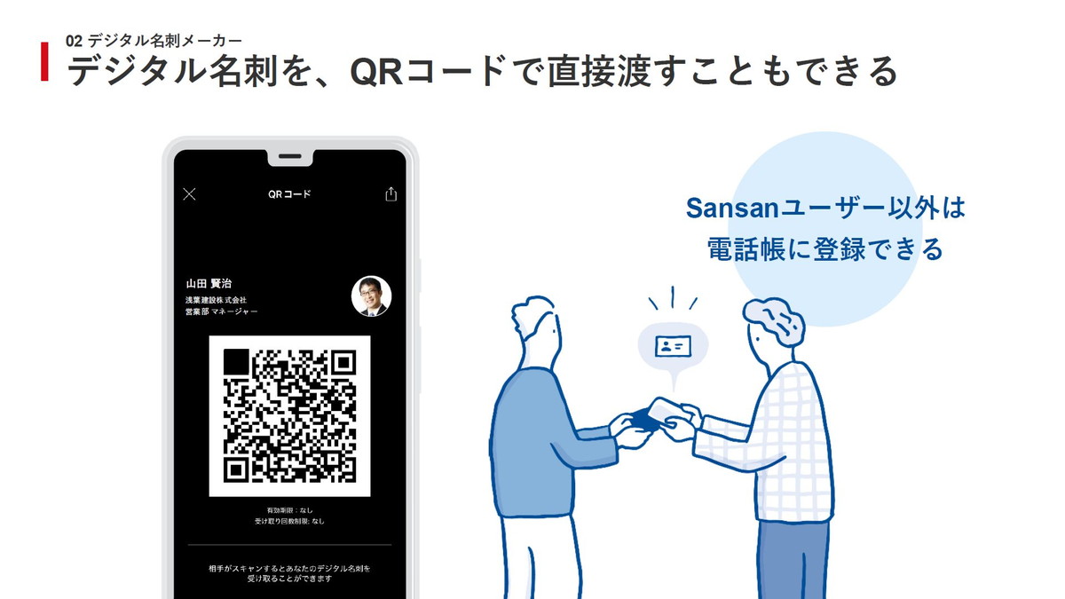 デジタル名刺を、QRコードで直接渡すこともできる