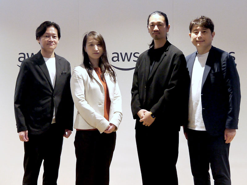 写真左から：AWSジャパン 常務執行役員 広域事業統括本部 統括本部長の原田洋次氏、マキタ 執行役員 情報企画部長の高山百合子氏、Qualiagram 代表取締役の吉井雅巳氏、やさしい手 代表取締役社長の香取幹氏