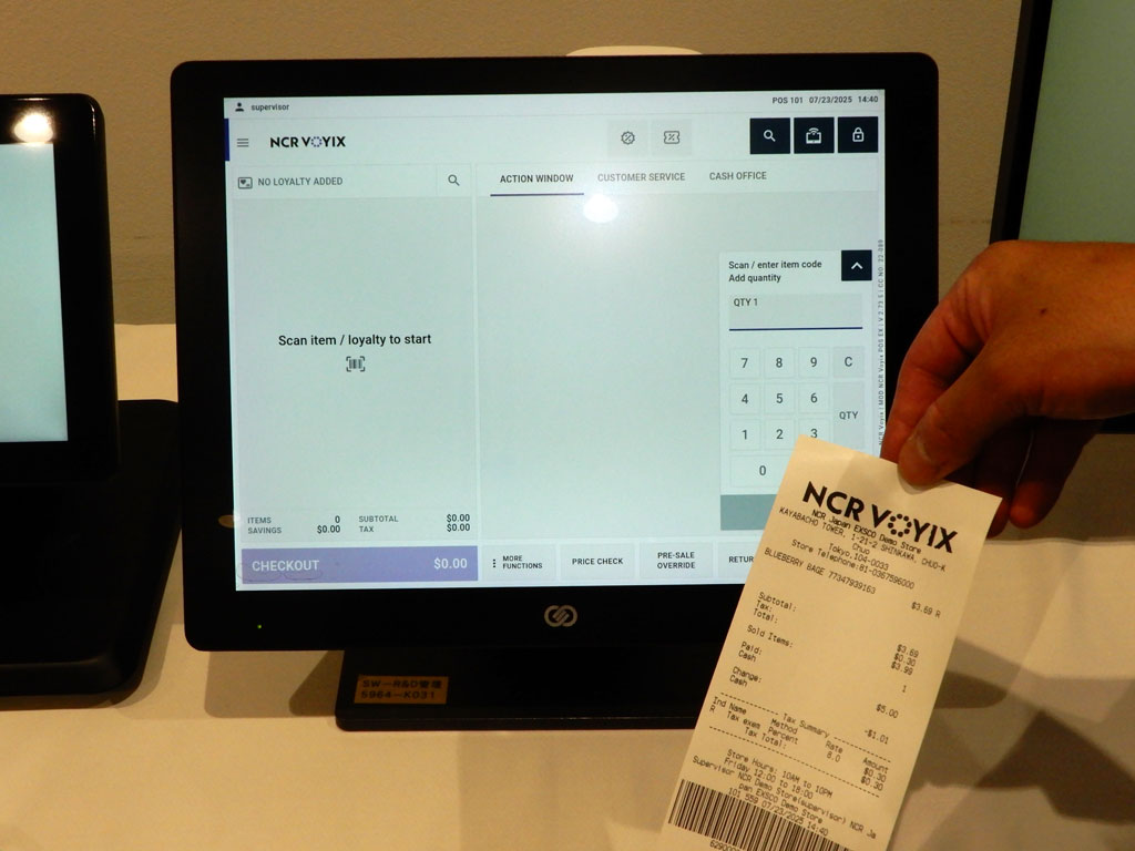 NCR Voyix POS EXでレシートを出力した様子