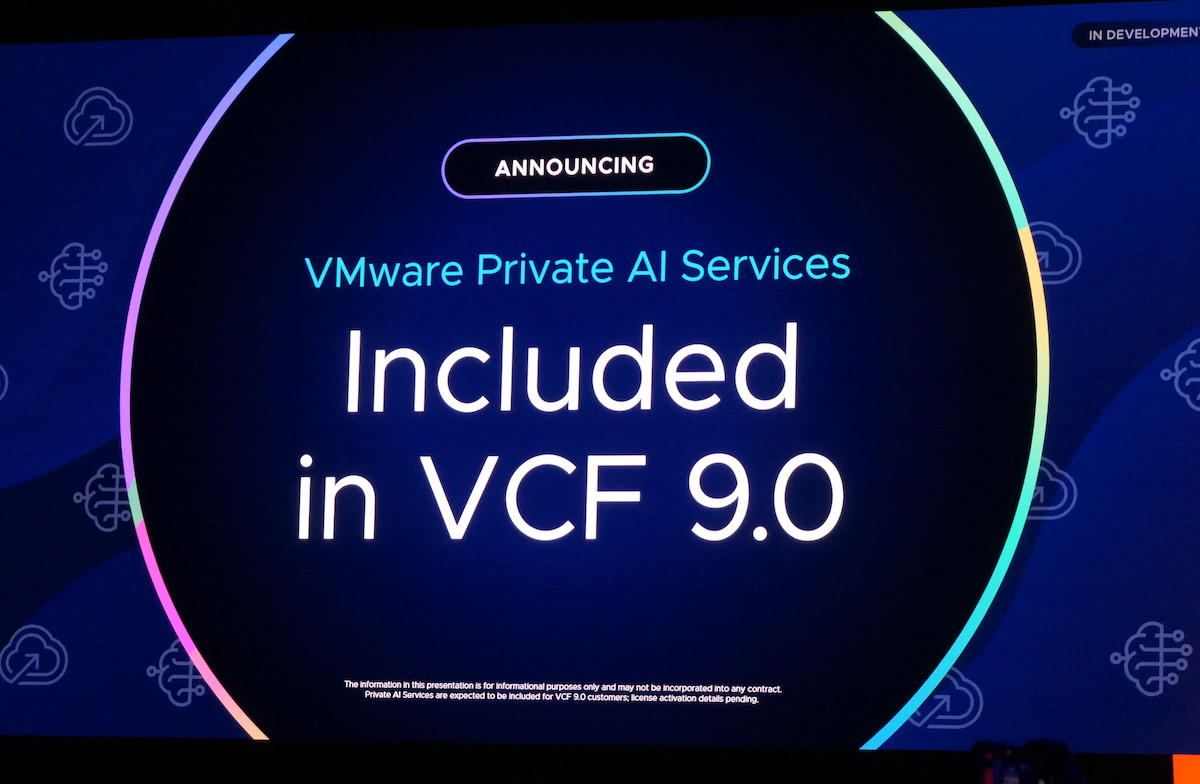 これまでオプション提供だったプライベートAIサービス「VMware Private AI」もVCF 9のネイティブサポートとして提供される