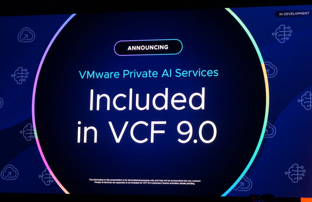 今回のカンファレンスでもっとも注目されたトピックのひとつが、Private AIのVCFへのネイティブ統合。これにより、VCFユーザーはプライベートAI基盤をデフォルトで利用できる