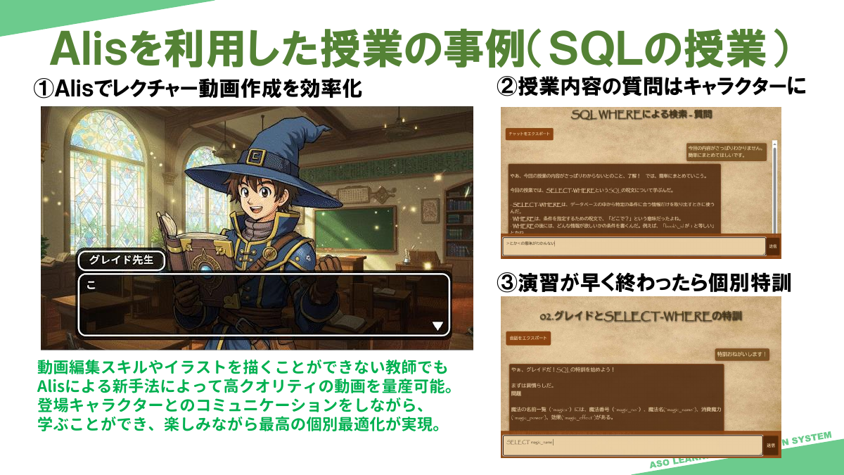 麻生塾専用AI「Alis」を使った「SQL」の授業の例