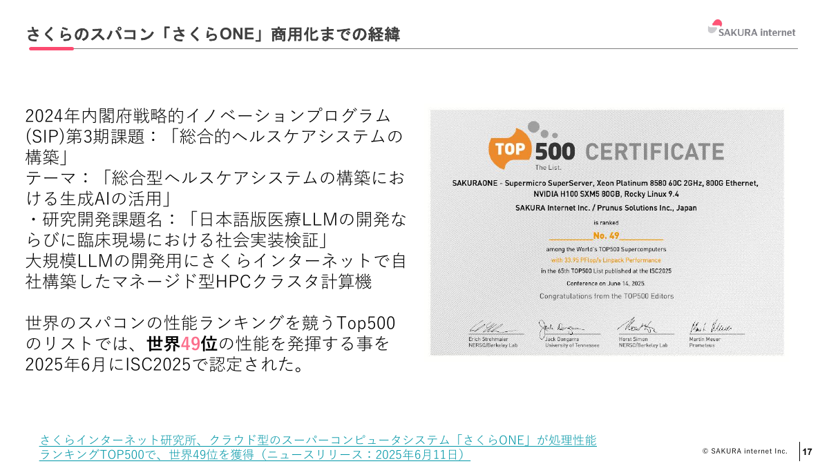 TOP500でさくらONEが世界49位に