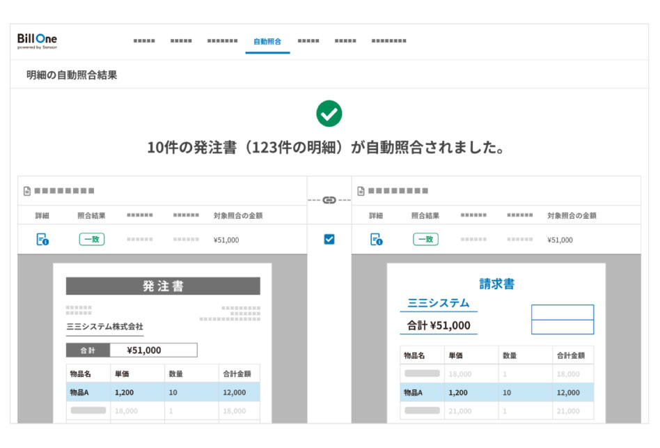 請求書と照合対象データの照合イメージ