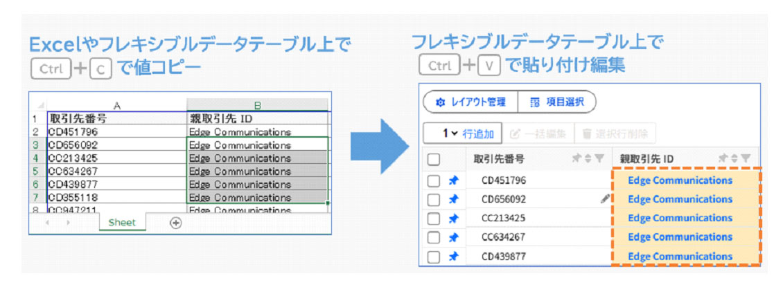 範囲貼り付け編集による参照関係項目の編集