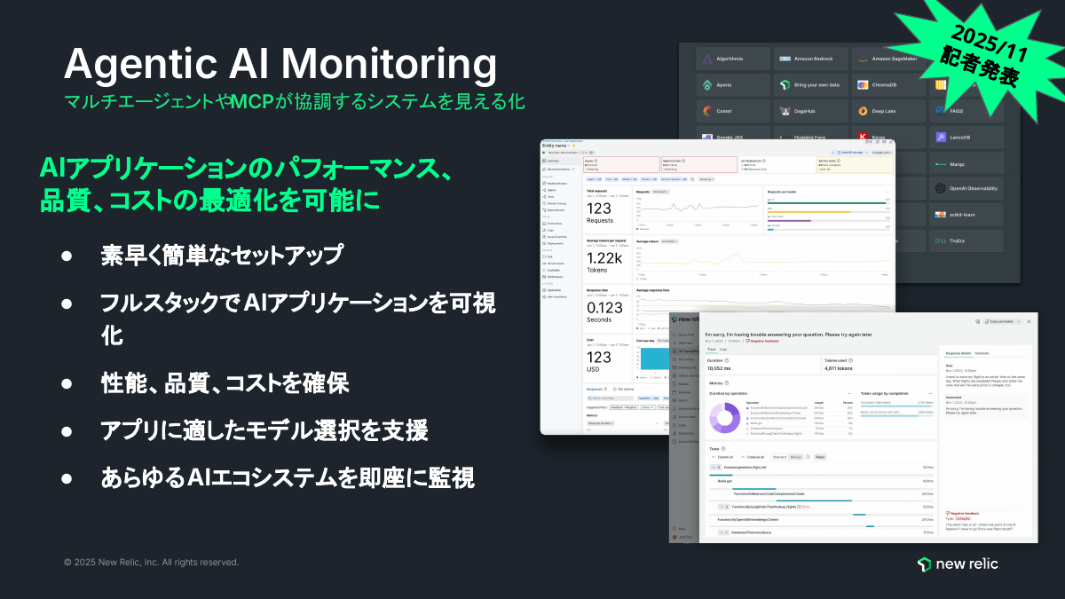 「New Relic Agentic AI Monitoring」（11月26日発表）