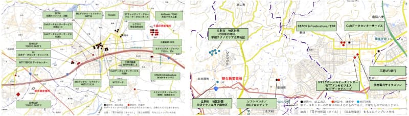 印西・白井エリア、けいはんなのデータセンター新設マップ
