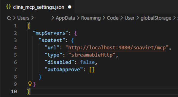 Visual Studio CodeにSOAtestのMCPサーバーを登録する例