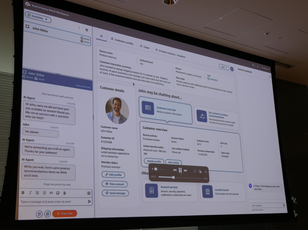 クラウド型のコンタクトセンターサービスとして人気の高いAmazon ConnectにもAIエージェントが実装されており、オペレーターのサポート業務を支援するイノベーションが継続的に実施されている。「人間よりも先回りして動く」ことがコンタクトセンターのAIエージェントの特徴だ