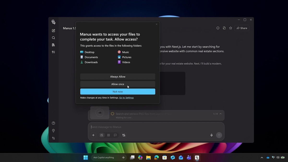 デモ動画より：ManusにPC上のファイルへのアクセスを許可する