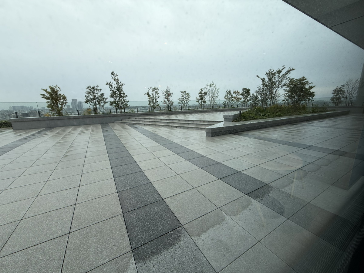 11階にはリフレッシュスペースとして屋上庭園を設けている。グランドオープンした日は雨だった