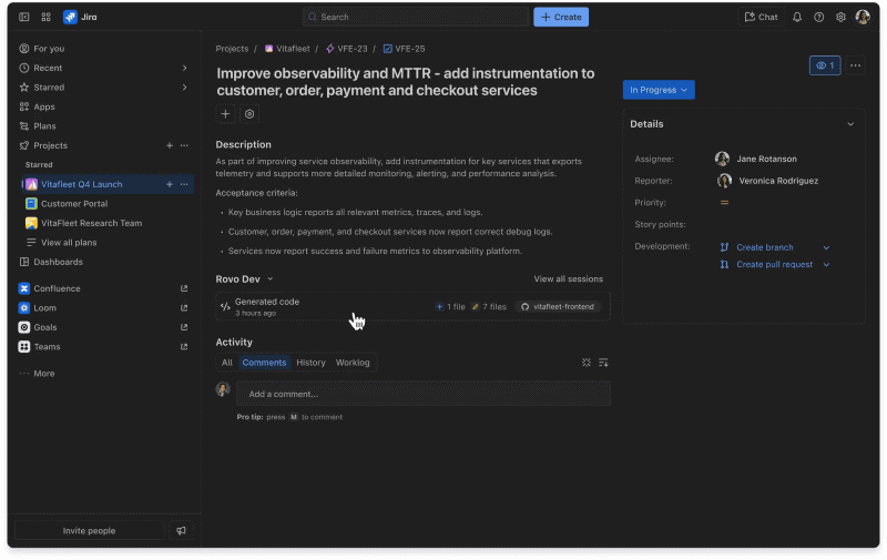 Jira内部からRovo Devを実行