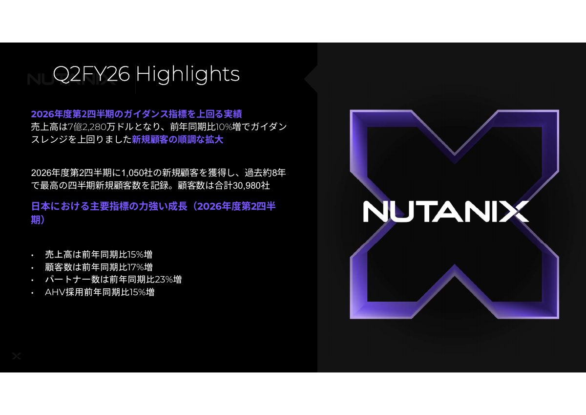 Nutanixの2026年第2四半期の業績ハイライト