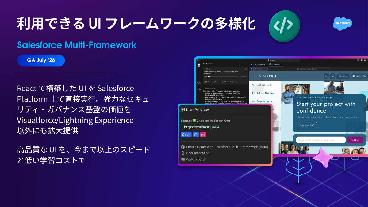Salesforceプラットフォーム上でReactによりUIを作れる「Salesforce Multi-Framework」