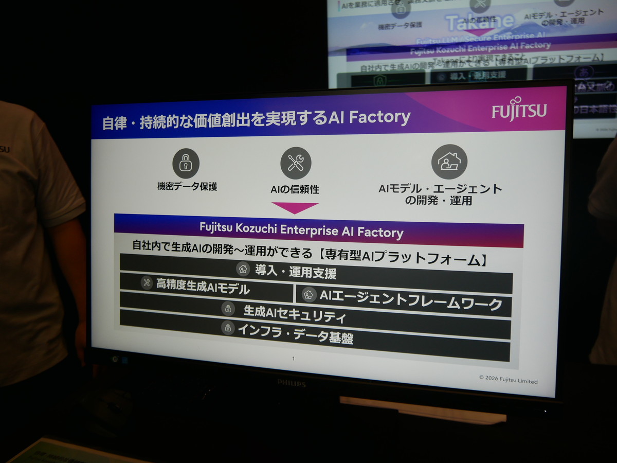 AIモデルやAIエージェントの継続進化により、業務適用と運用を高速化するプライベートAI基盤を提供。「自律・持続的な価値創出を実現するAI Factory」として、ユースケースを交えて紹介した