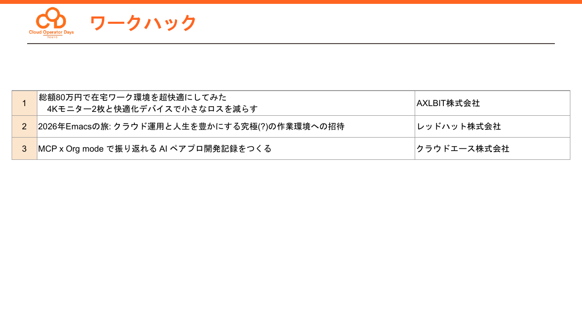 「ワークハック」のセッションと注目の1本
