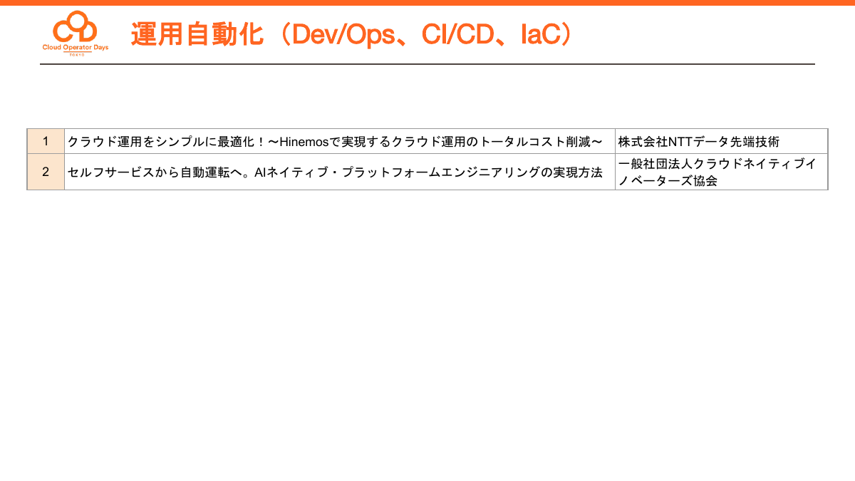 「運用自動化（Dev/Ops、CI/CD、IaC）」のセッションと注目の1本
