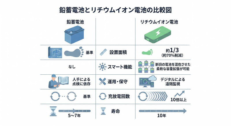 図1：鉛蓄電池とリチウムイオン電池の比較（ファーウェイ調べ）