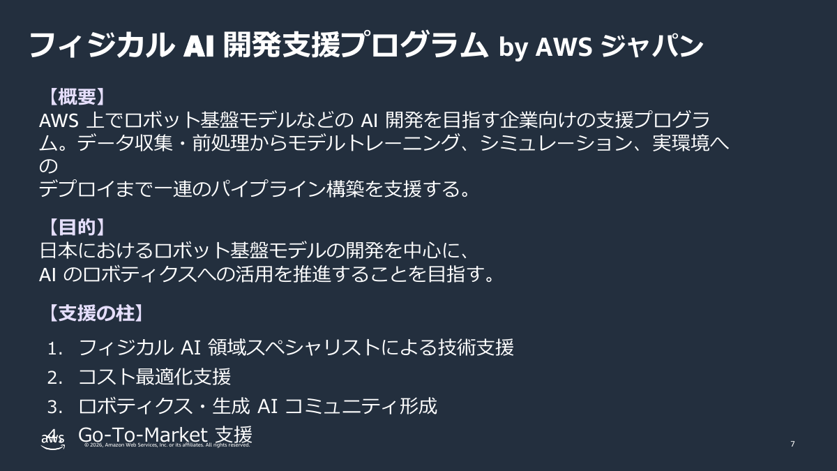 フィジカルAI開発支援プログラム by AWSジャパン
