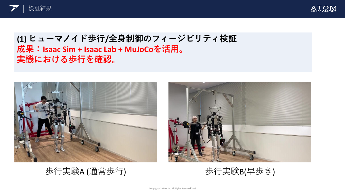 ヒューマノイド歩行／全身制御のフィージビリティ検証