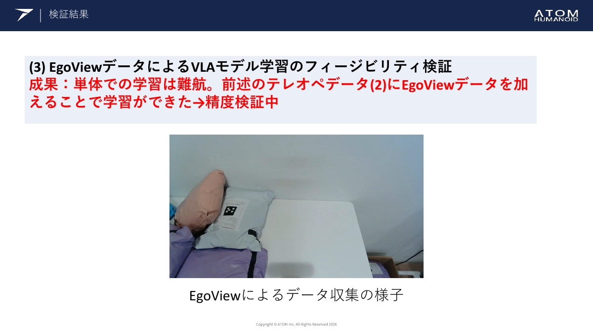 EgoViewデータによるVLAモデル学習のフィージビリティ検証