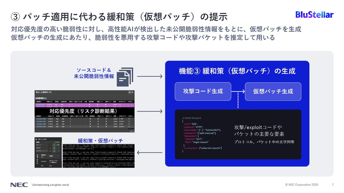 パッチ適用に代わる緩和策（仮想パッチ）の提示