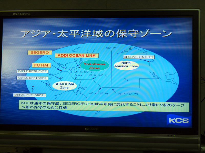 太平洋の保守ゾーンの区分。KDDIオーシャンリンクは横浜ゾーンを担当する