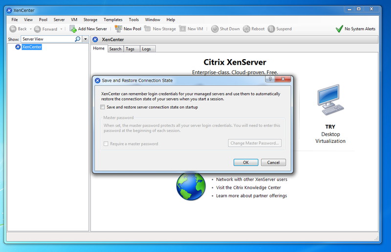 XenCenterを起動したときに、XenServerに対応する接続を自動で行うかの設定