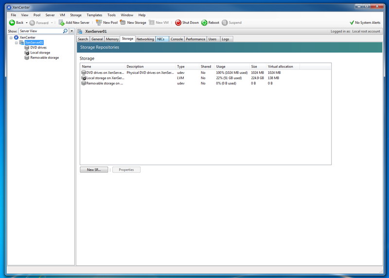 接続されているドライブなどを表示。今回のサーバーには、DVD、ローカルHDD、リムーバブルストレージなどが接続されている