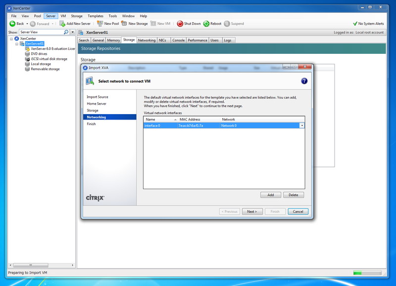 仮想アプライアンスで使用するNICを指定