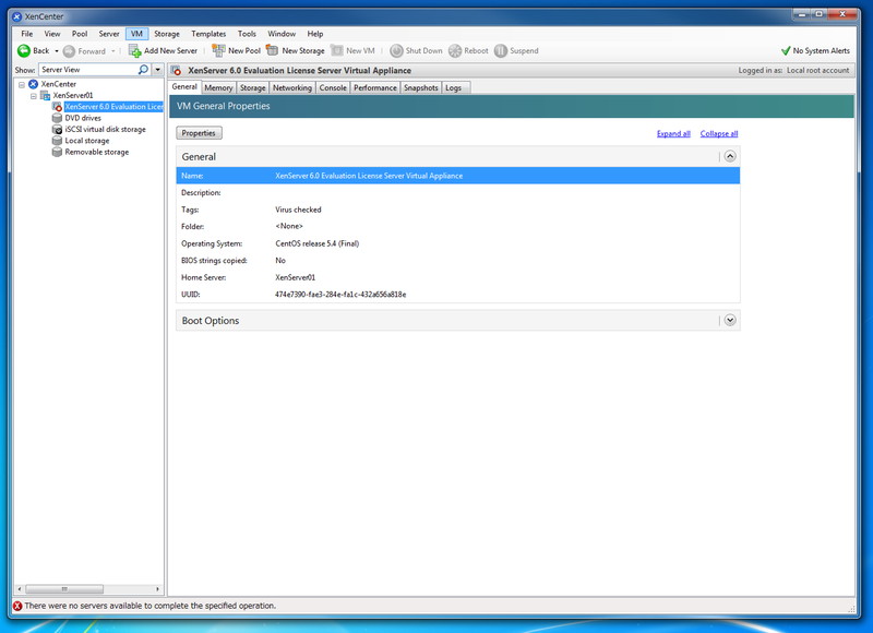 これで、ライセンス認証サーバーがXenServer上に設置できた。左側に新しくXenServer 6.02 Evaluation Licenseという仮想サーバーができている。まだ、起動していないため、ステータスは赤になっている