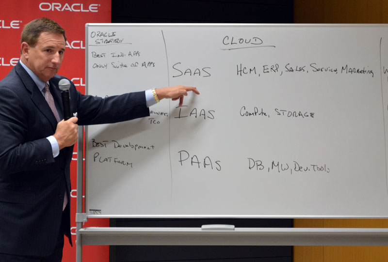 報道関係者向けセッションでSaaS、IaaS、PaaSでの優位点を強調するハードCEO