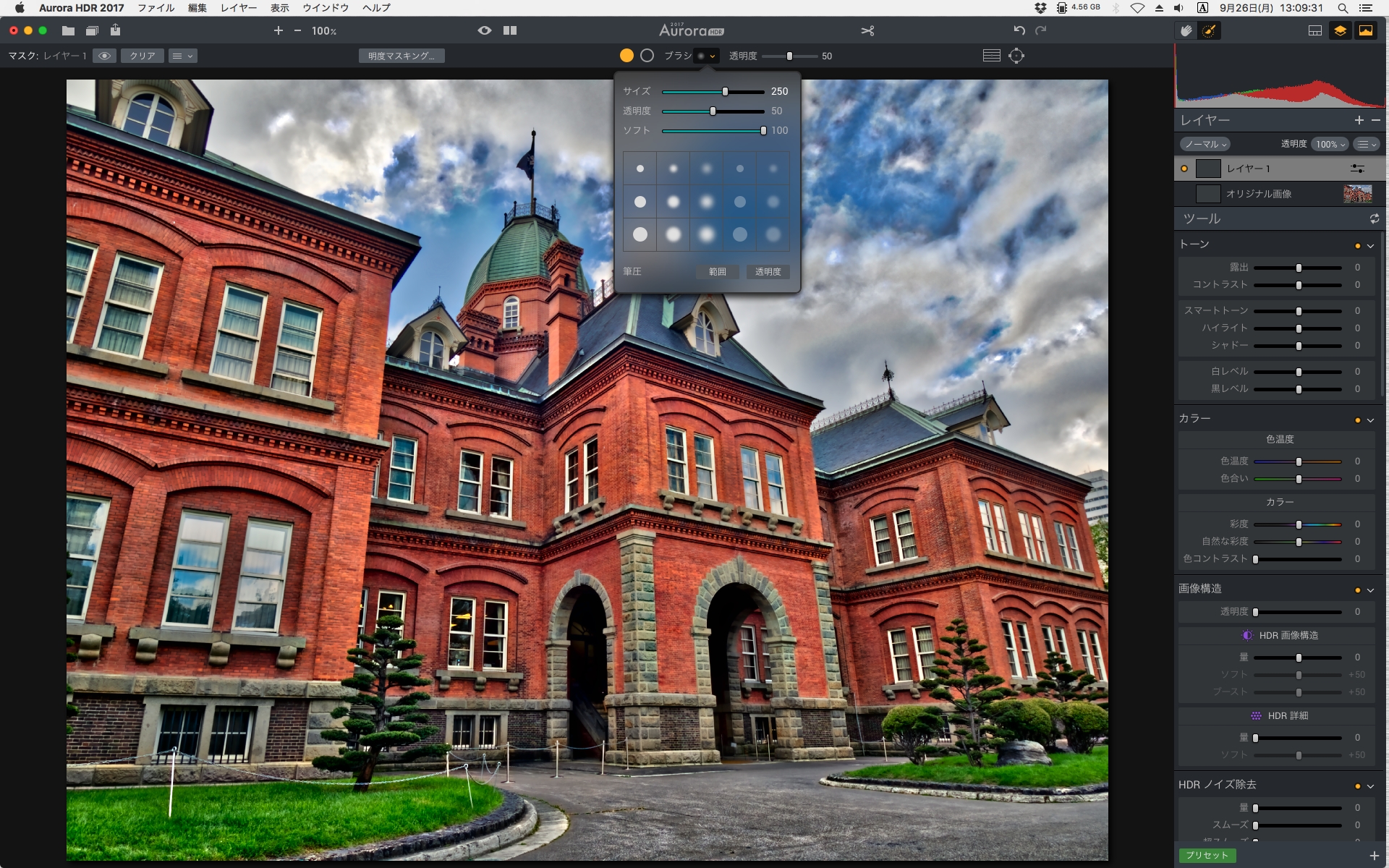 ブラシツールをクリック。サイズなどは自由に選べる