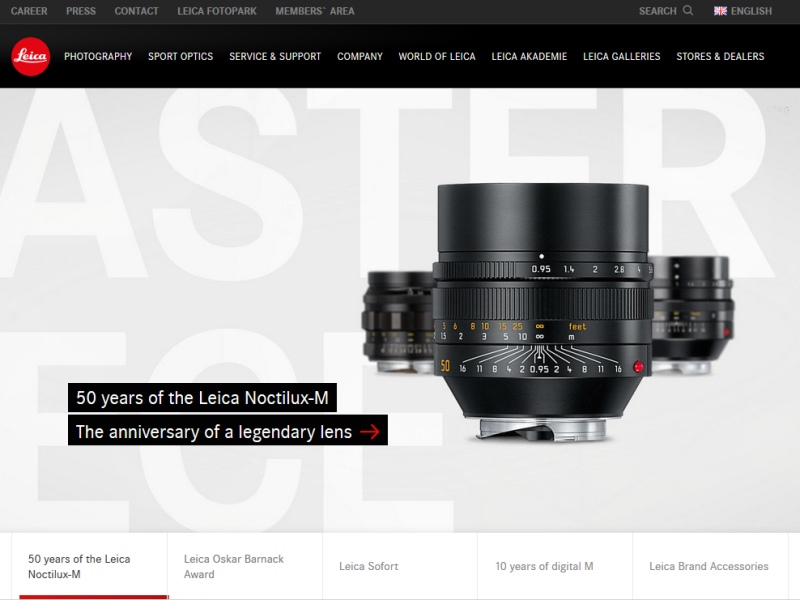 ライカカメラ社Webサイトのトップページ（10月6日現在）