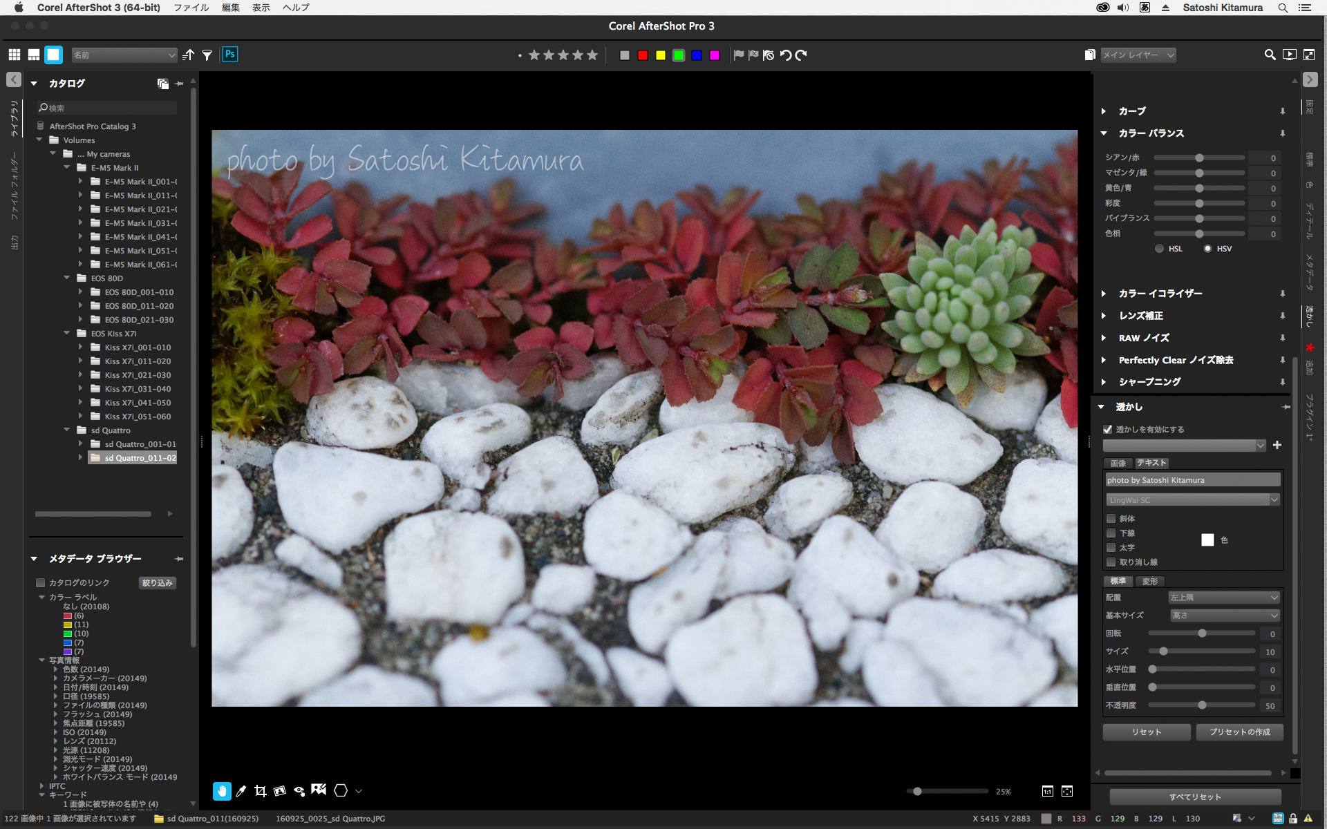 画像に著作権者の名前などを入れられる「透かし」機能も搭載。