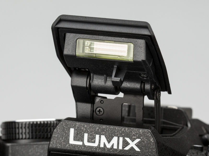 内蔵ストロボをポップアップさせたところ。ガイドナンバーは9（ISO200・m）。撮影用としても、ワイヤレスストロボ用のコマンダーとしても活用できる。