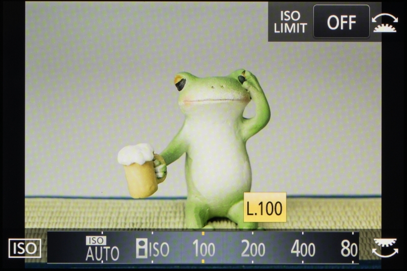 拡張感度のISO100は「L」つきで表示される。ハイライト側のダイナミックレンジがやや狭くなるので白飛びには注意が必要となる。