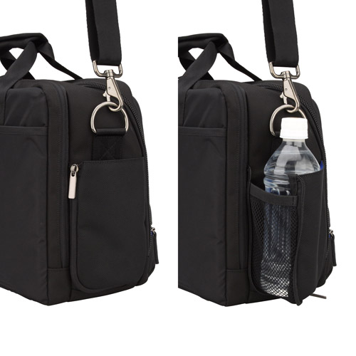 サイドポケットはジッパーを開くことで500mlのペットボトルが収納できる