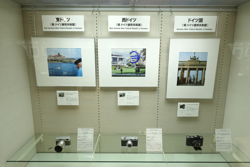 ドイツは東ドイツ、西ドイツ、ドイツ国と3機種を展示。ライカやローライで知られる西ドイツだが、あえてあまり知られていないカメラを選ぶなど、それぞれのセレクトも面白い。