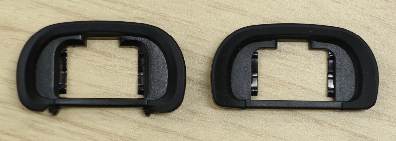 左がα9に付属の新型アイピース（ロック機構付き）。右はα7R IIの付属品。どちらも共用できる